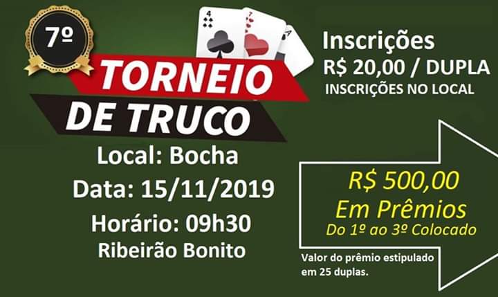 Tradicional Torneio de Truco em Ribeirão Bonito acontecerá no Feriado da República