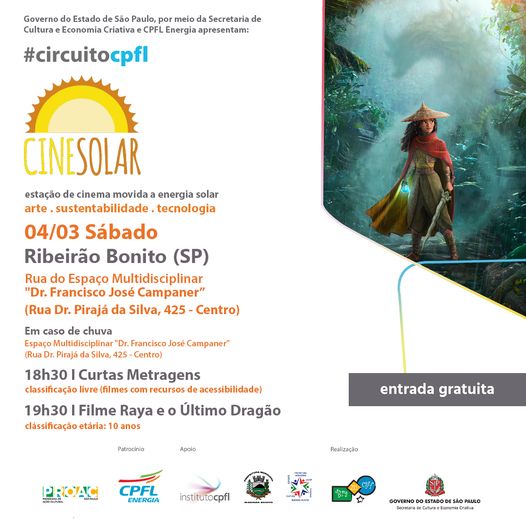 CineSolar apresenta sessões de cinema gratuitas em Ribeirão Bonito
